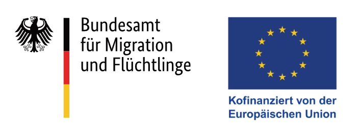 Förderung durch Bundesamt für Migration und Flüchtlinge, Kofinanziert von der Europäischen Union: Logos